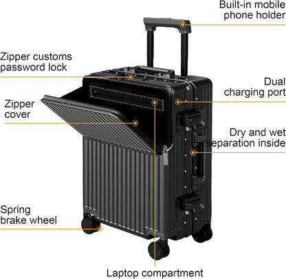 Carry on suitcase Zipperless Luggage,Polycarbonate Aluminum Hard Shell, Expandable Carry-On Suitcase with Spinner Wheels, 20 Inch Cabin