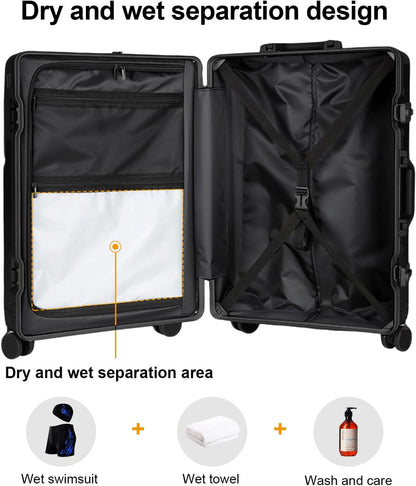 Carry on suitcase Zipperless Luggage,Polycarbonate Aluminum Hard Shell, Expandable Carry-On Suitcase with Spinner Wheels, 20 Inch Cabin