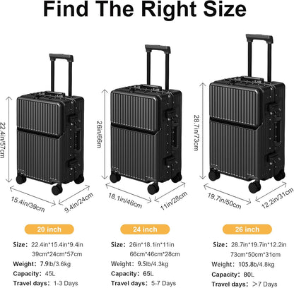 Carry on suitcase Zipperless Luggage,Polycarbonate Aluminum Hard Shell, Expandable Carry-On Suitcase with Spinner Wheels, 20 Inch Cabin