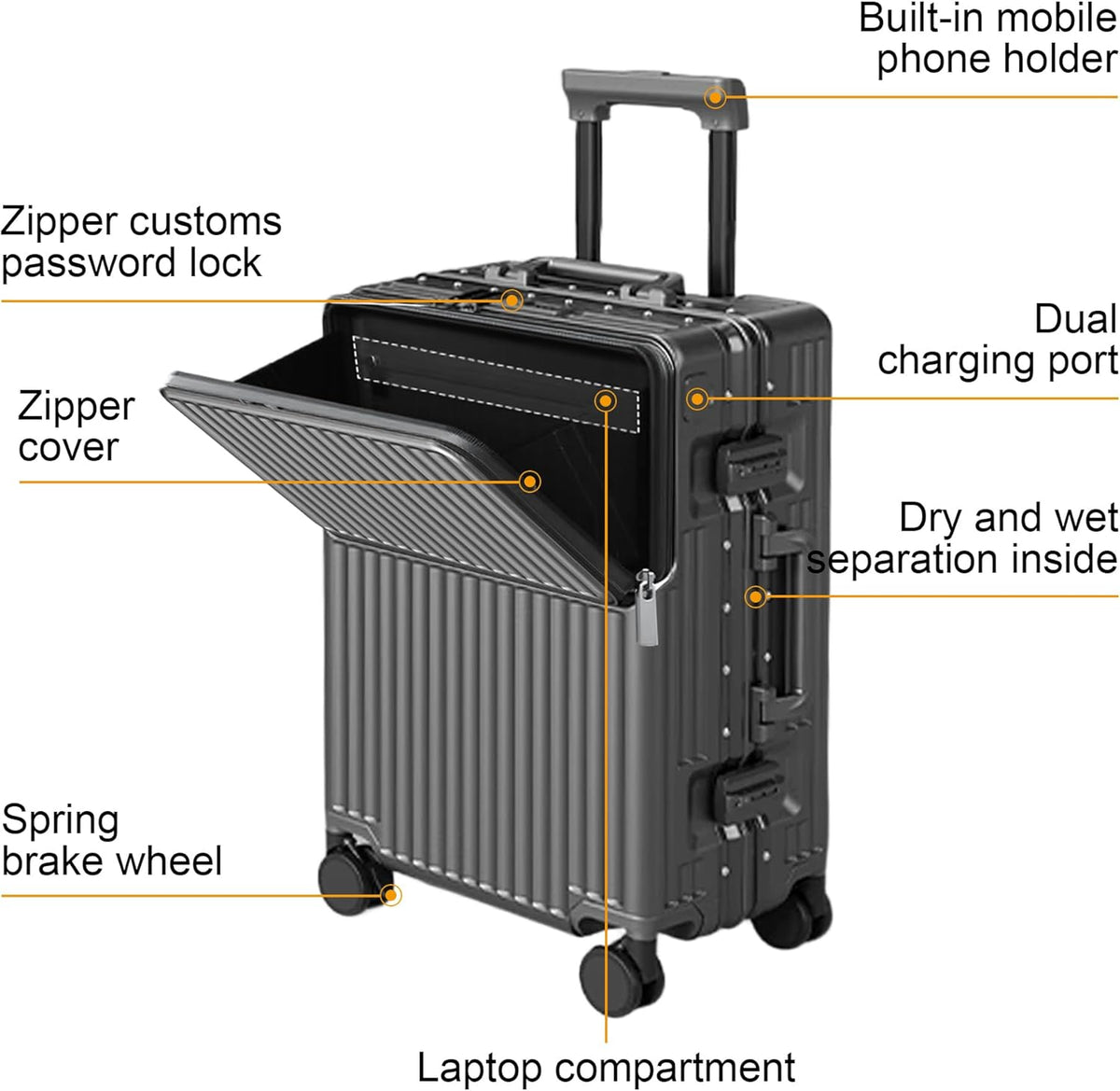 Carry on suitcase Zipperless Luggage,Polycarbonate Aluminum Hard Shell, Expandable Carry-On Suitcase with Spinner Wheels, 20 Inch Cabin