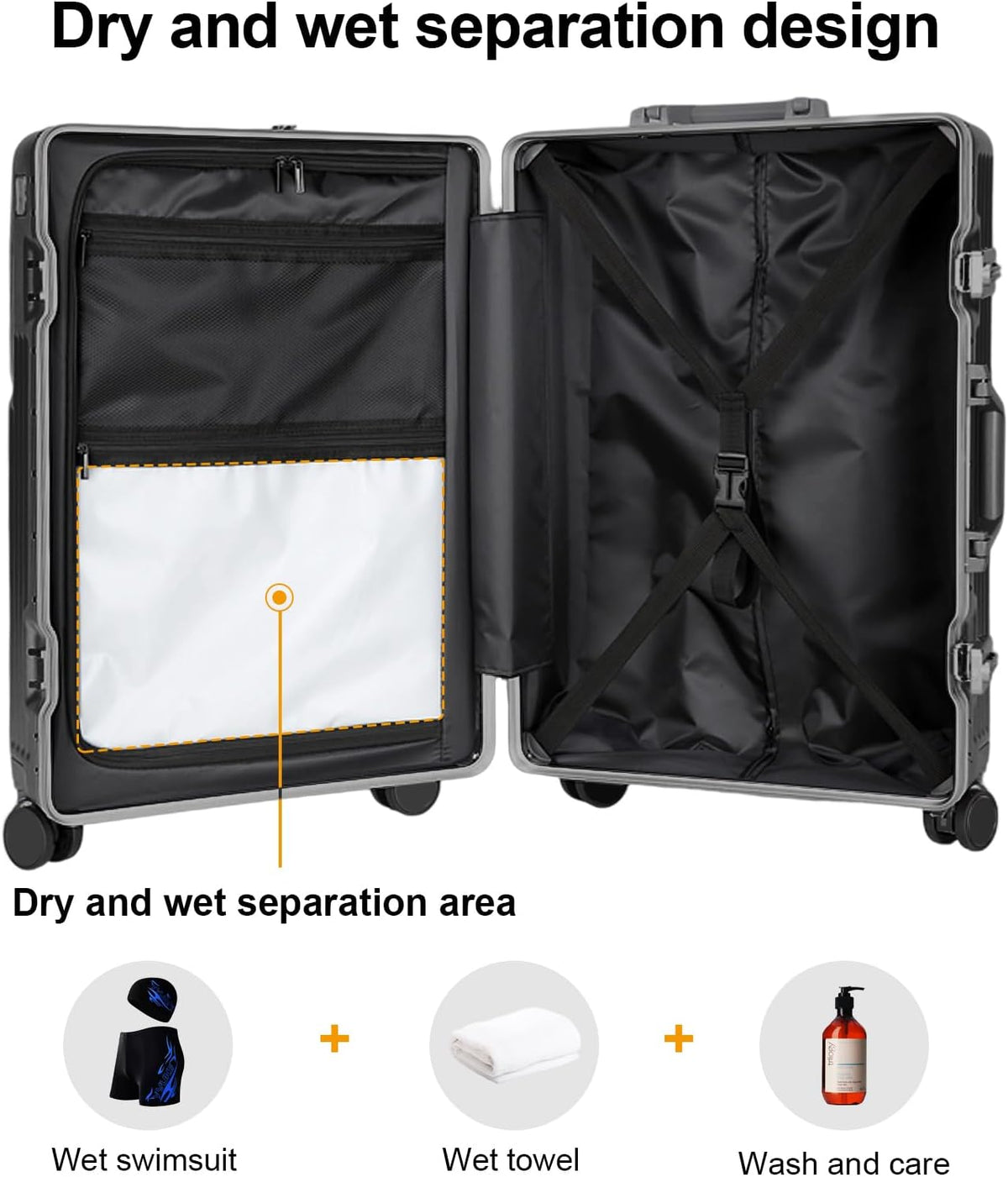 Carry on suitcase Zipperless Luggage,Polycarbonate Aluminum Hard Shell, Expandable Carry-On Suitcase with Spinner Wheels, 20 Inch Cabin
