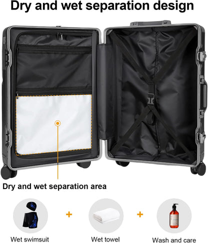 Carry on suitcase Zipperless Luggage,Polycarbonate Aluminum Hard Shell, Expandable Carry-On Suitcase with Spinner Wheels, 20 Inch Cabin