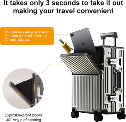 Carry on suitcase Zipperless Luggage,Polycarbonate Aluminum Hard Shell, Expandable Carry-On Suitcase with Spinner Wheels, 20 Inch Cabin