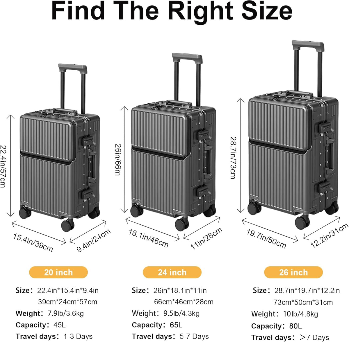 Carry on suitcase Zipperless Luggage,Polycarbonate Aluminum Hard Shell, Expandable Carry-On Suitcase with Spinner Wheels, 20 Inch Cabin