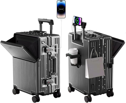 Carry on suitcase Zipperless Luggage,Polycarbonate Aluminum Hard Shell, Expandable Carry-On Suitcase with Spinner Wheels, 20 Inch Cabin