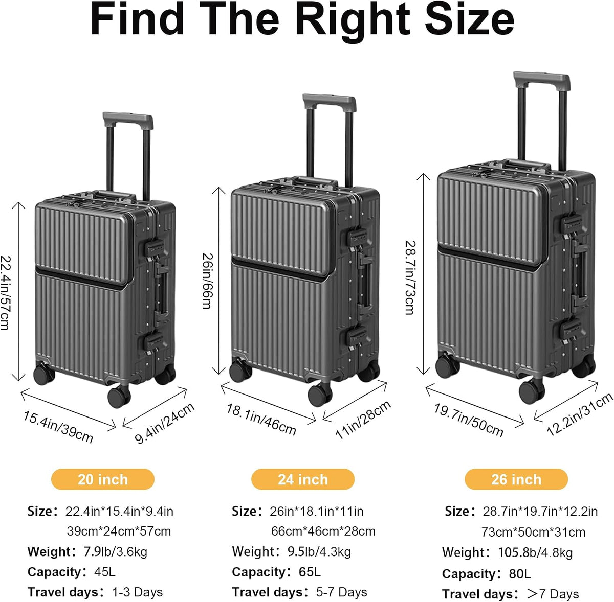Carry on suitcase Zipperless Luggage,Polycarbonate Aluminum Hard Shell, Expandable Carry-On Suitcase with Spinner Wheels, 20 Inch Cabin