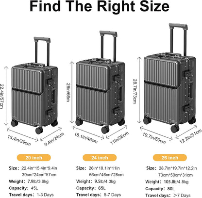 Carry on suitcase Zipperless Luggage,Polycarbonate Aluminum Hard Shell, Expandable Carry-On Suitcase with Spinner Wheels, 20 Inch Cabin