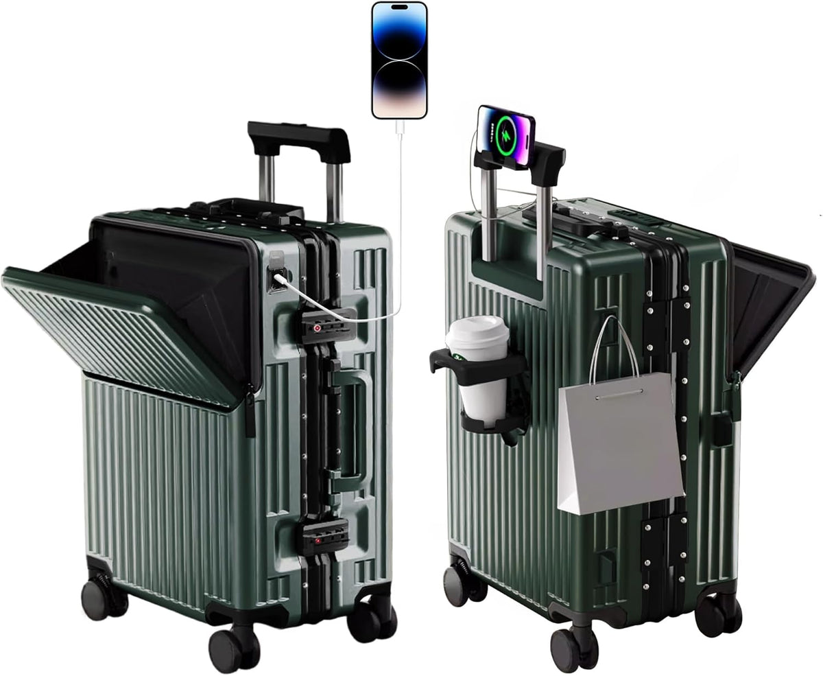 Carry on suitcase Zipperless Luggage,Polycarbonate Aluminum Hard Shell, Expandable Carry-On Suitcase with Spinner Wheels, 20 Inch Cabin