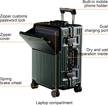 Carry on suitcase Zipperless Luggage,Polycarbonate Aluminum Hard Shell, Expandable Carry-On Suitcase with Spinner Wheels, 20 Inch Cabin