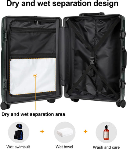 Carry on suitcase Zipperless Luggage,Polycarbonate Aluminum Hard Shell, Expandable Carry-On Suitcase with Spinner Wheels, 20 Inch Cabin
