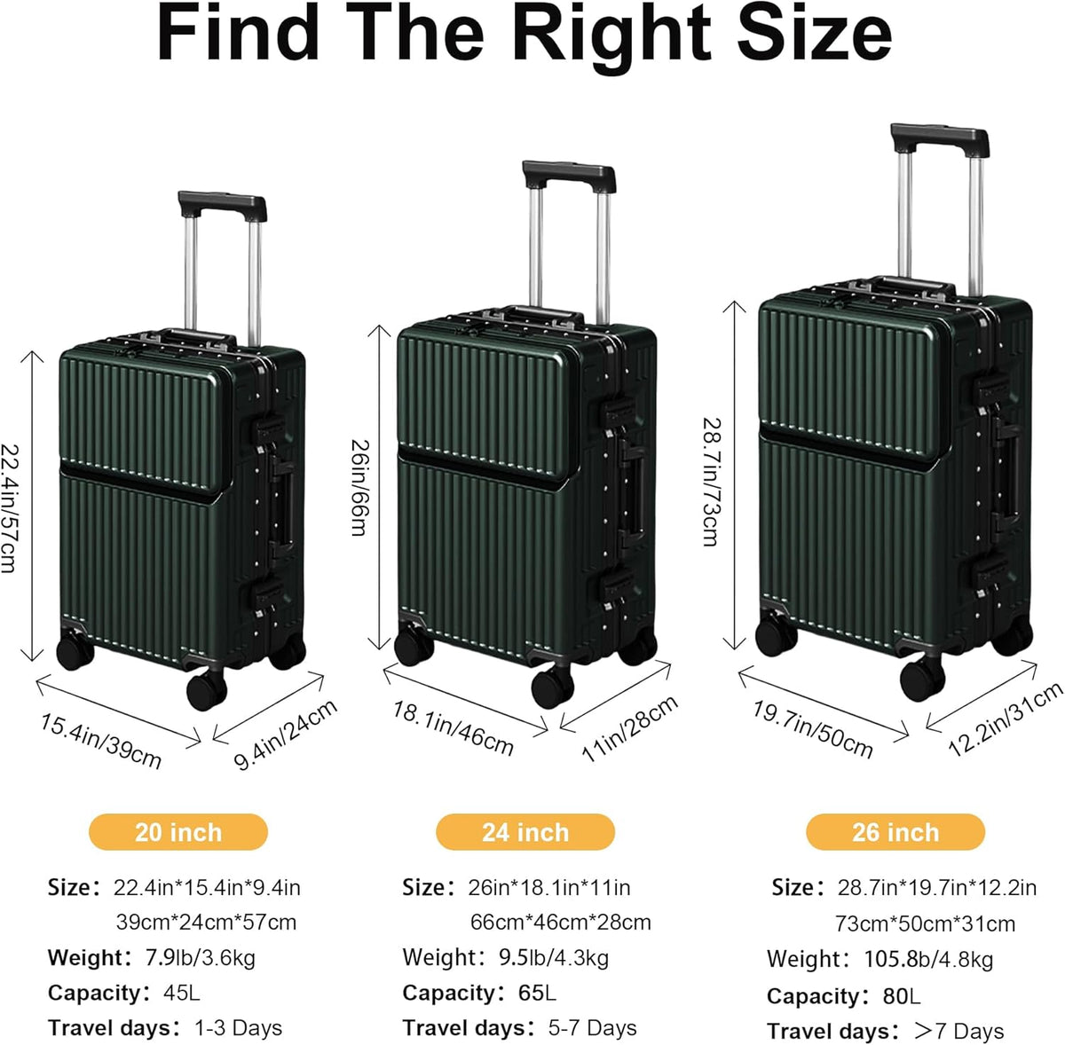 Carry on suitcase Zipperless Luggage,Polycarbonate Aluminum Hard Shell, Expandable Carry-On Suitcase with Spinner Wheels, 20 Inch Cabin