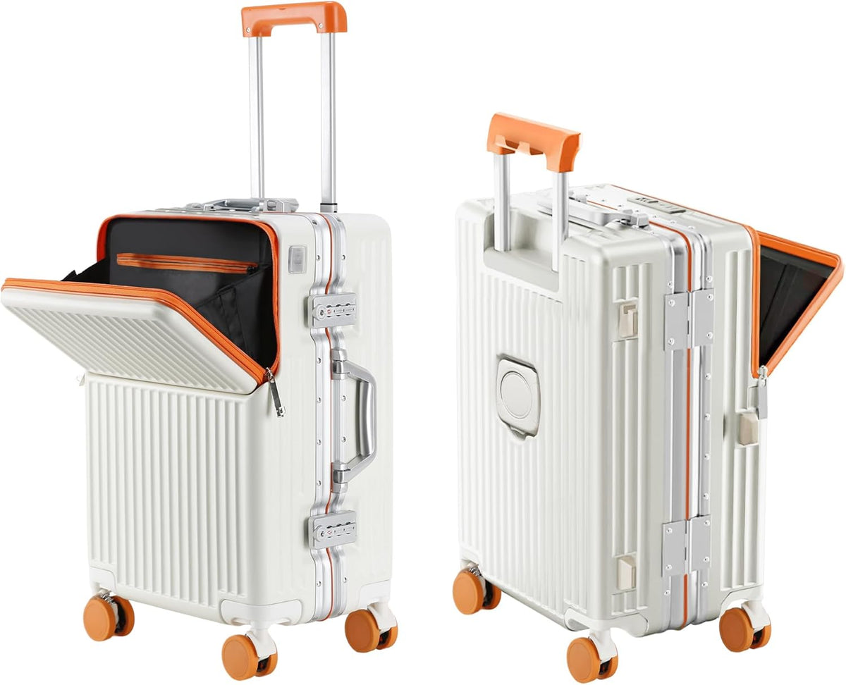 Carry on suitcase Zipperless Luggage,Polycarbonate Aluminum Hard Shell, Expandable Carry-On Suitcase with Spinner Wheels, 20 Inch Cabin