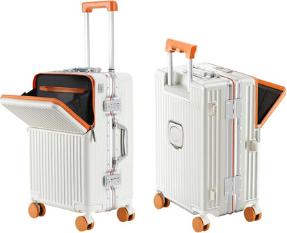 Carry on suitcase Zipperless Luggage,Polycarbonate Aluminum Hard Shell, Expandable Carry-On Suitcase with Spinner Wheels, 20 Inch Cabin