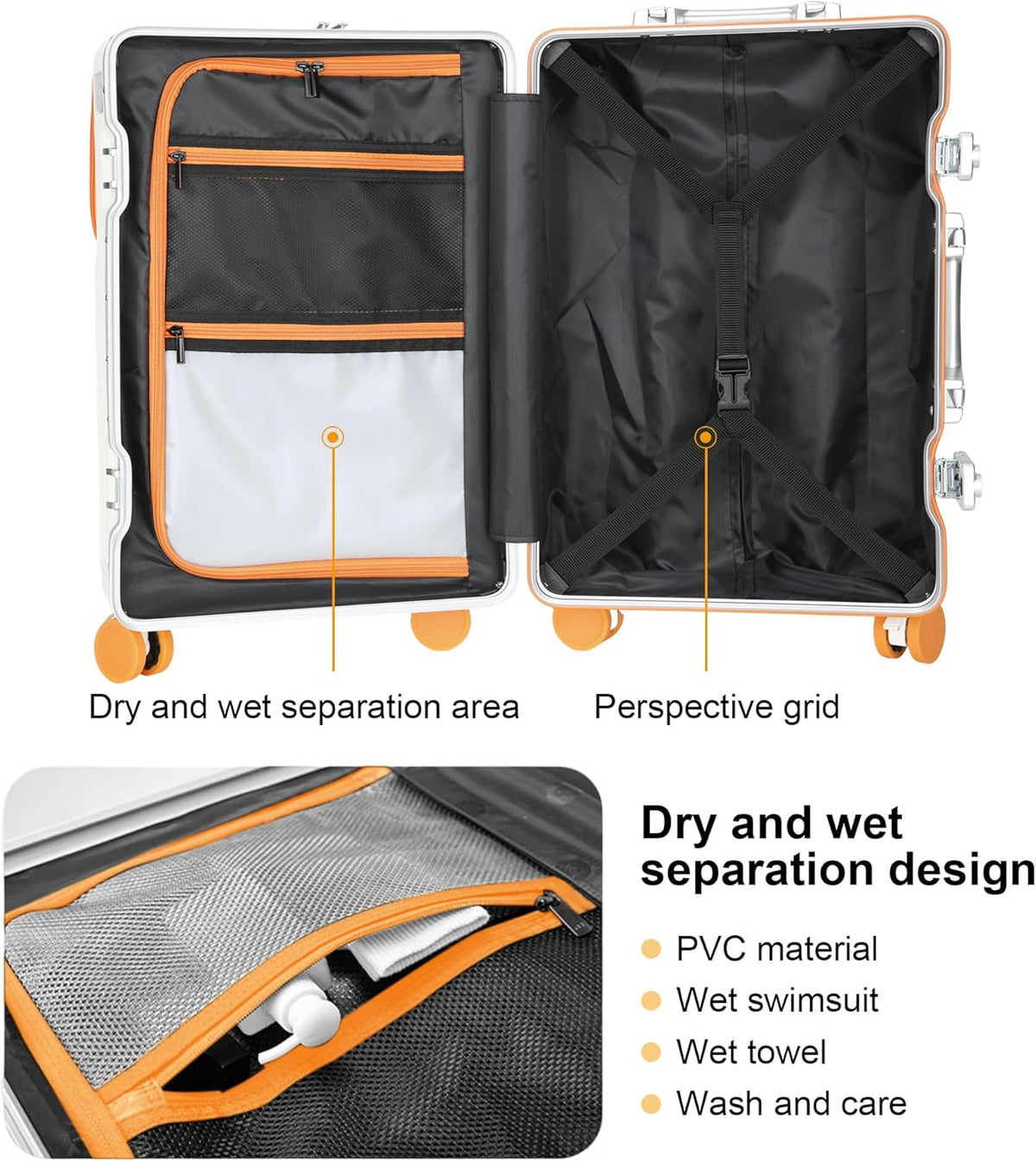 Carry on suitcase Zipperless Luggage,Polycarbonate Aluminum Hard Shell, Expandable Carry-On Suitcase with Spinner Wheels, 20 Inch Cabin