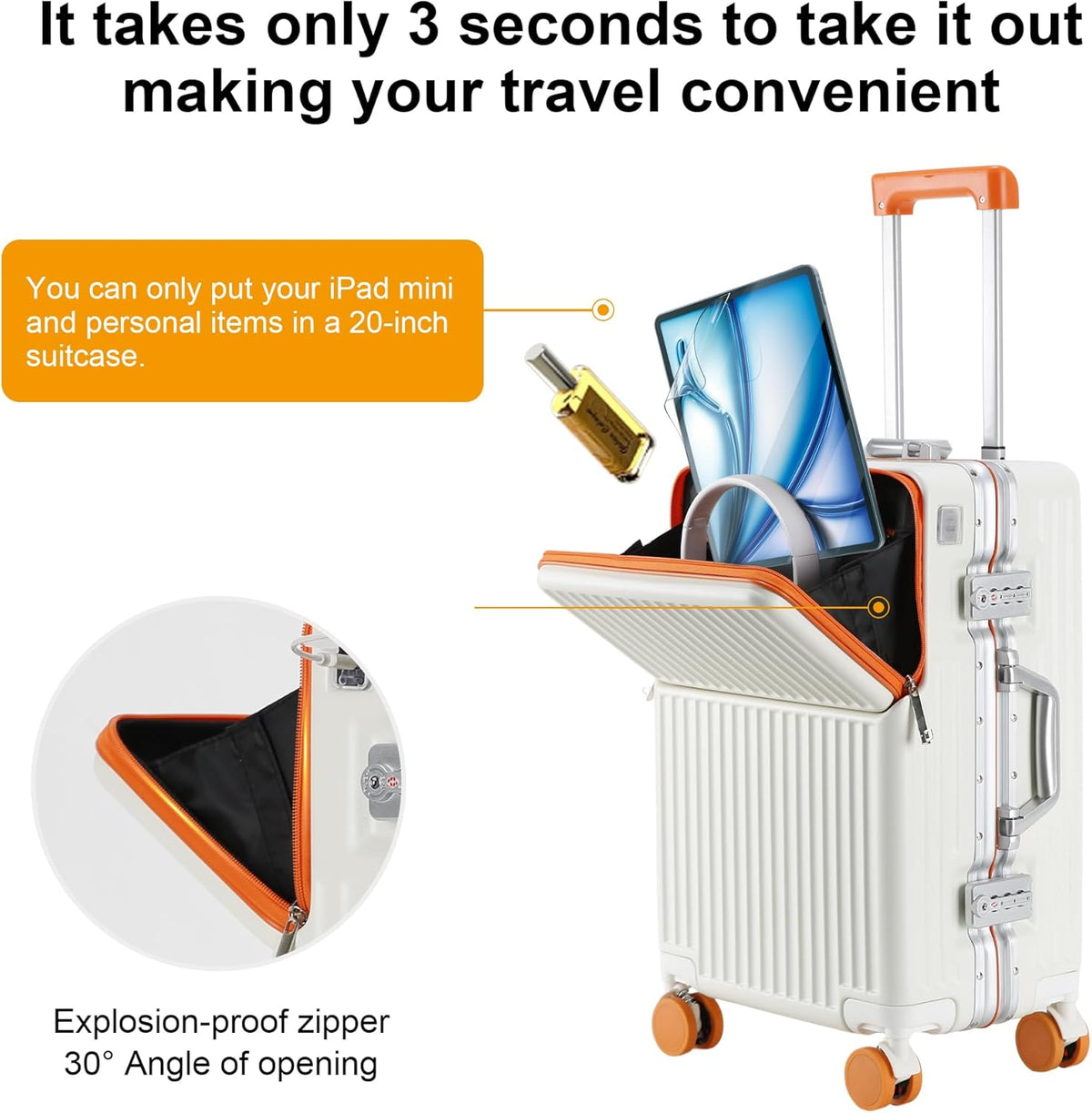 Carry on suitcase Zipperless Luggage,Polycarbonate Aluminum Hard Shell, Expandable Carry-On Suitcase with Spinner Wheels, 20 Inch Cabin