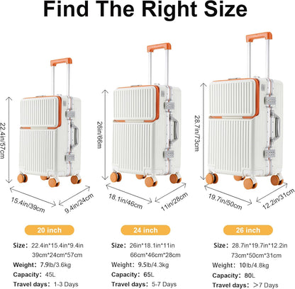 Carry on suitcase Zipperless Luggage,Polycarbonate Aluminum Hard Shell, Expandable Carry-On Suitcase with Spinner Wheels, 20 Inch Cabin