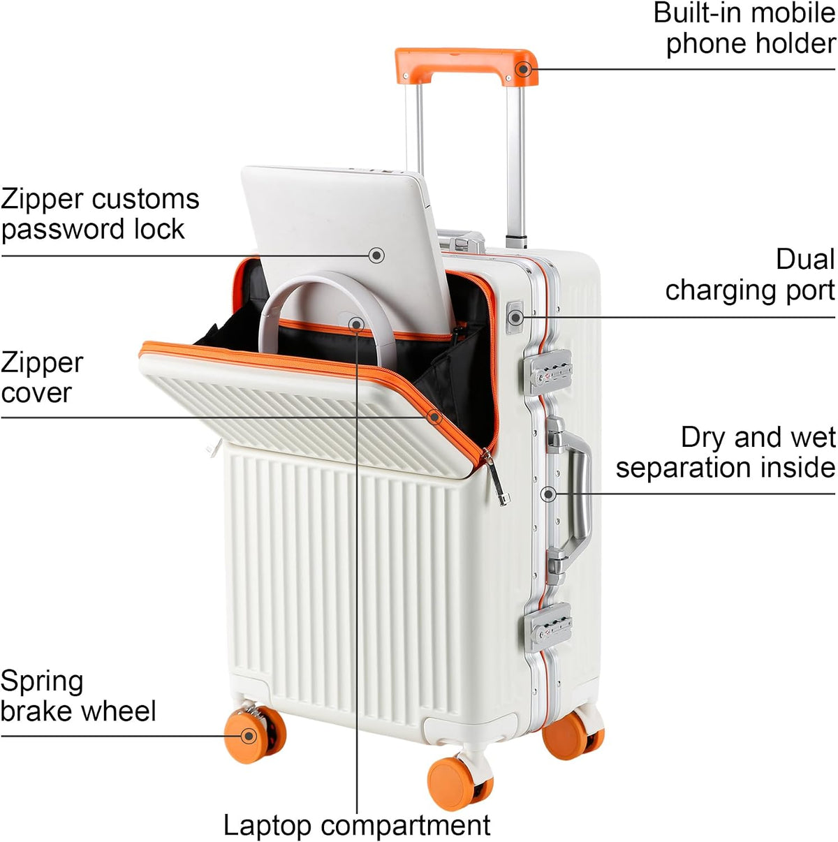 Carry on suitcase Zipperless Luggage,Polycarbonate Aluminum Hard Shell, Expandable Carry-On Suitcase with Spinner Wheels, 20 Inch Cabin