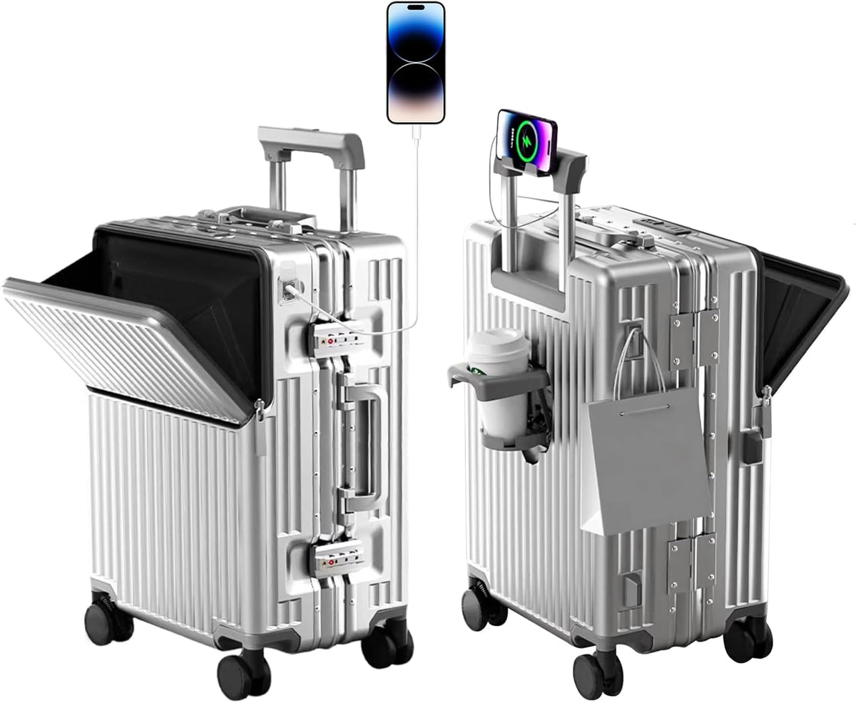 Carry on suitcase Zipperless Luggage,Polycarbonate Aluminum Hard Shell, Expandable Carry-On Suitcase with Spinner Wheels, 20 Inch Cabin