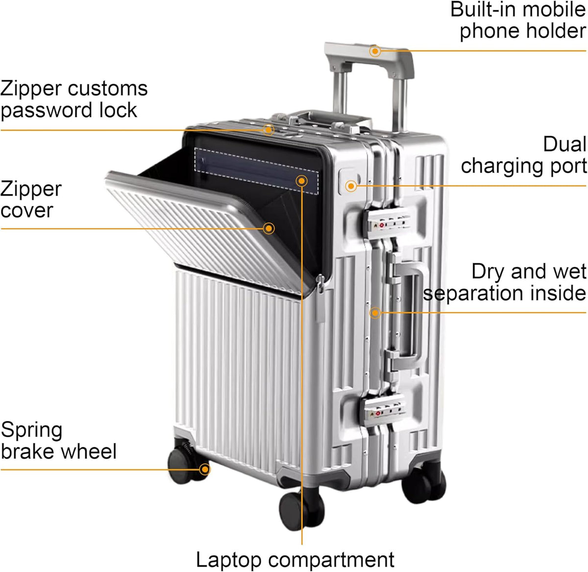 Carry on suitcase Zipperless Luggage,Polycarbonate Aluminum Hard Shell, Expandable Carry-On Suitcase with Spinner Wheels, 20 Inch Cabin