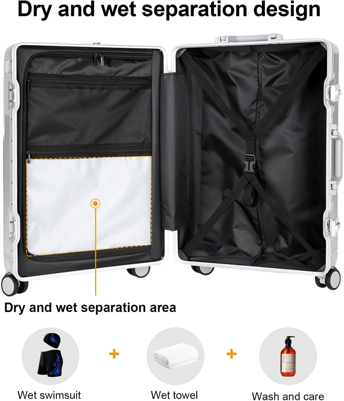 Carry on suitcase Zipperless Luggage,Polycarbonate Aluminum Hard Shell, Expandable Carry-On Suitcase with Spinner Wheels, 20 Inch Cabin