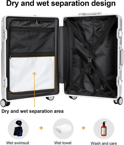 Carry on suitcase Zipperless Luggage,Polycarbonate Aluminum Hard Shell, Expandable Carry-On Suitcase with Spinner Wheels, 20 Inch Cabin