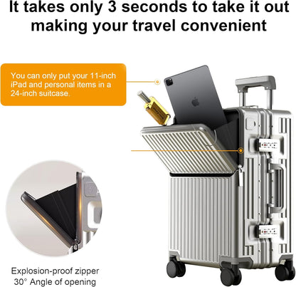 Carry on suitcase Zipperless Luggage,Polycarbonate Aluminum Hard Shell, Expandable Carry-On Suitcase with Spinner Wheels, 20 Inch Cabin