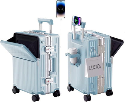 Carry on suitcase Zipperless Luggage,Polycarbonate Aluminum Hard Shell, Expandable Carry-On Suitcase with Spinner Wheels, 20 Inch Cabin