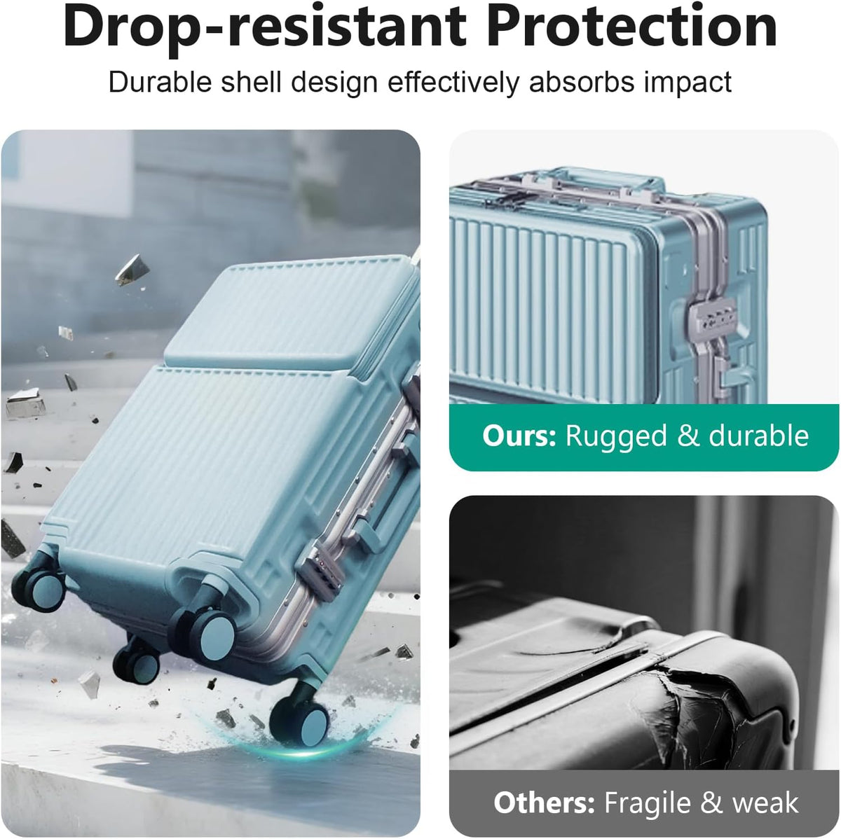 Carry on suitcase Zipperless Luggage,Polycarbonate Aluminum Hard Shell, Expandable Carry-On Suitcase with Spinner Wheels, 20 Inch Cabin