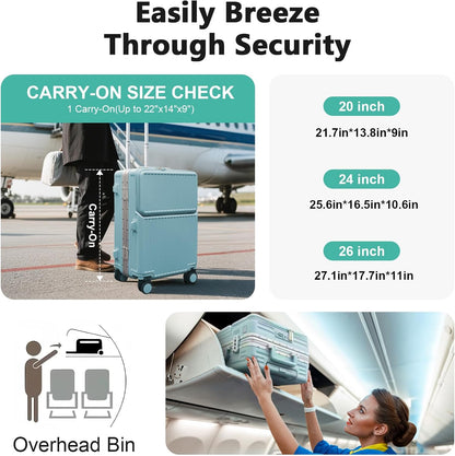 Carry on suitcase Zipperless Luggage,Polycarbonate Aluminum Hard Shell, Expandable Carry-On Suitcase with Spinner Wheels, 20 Inch Cabin