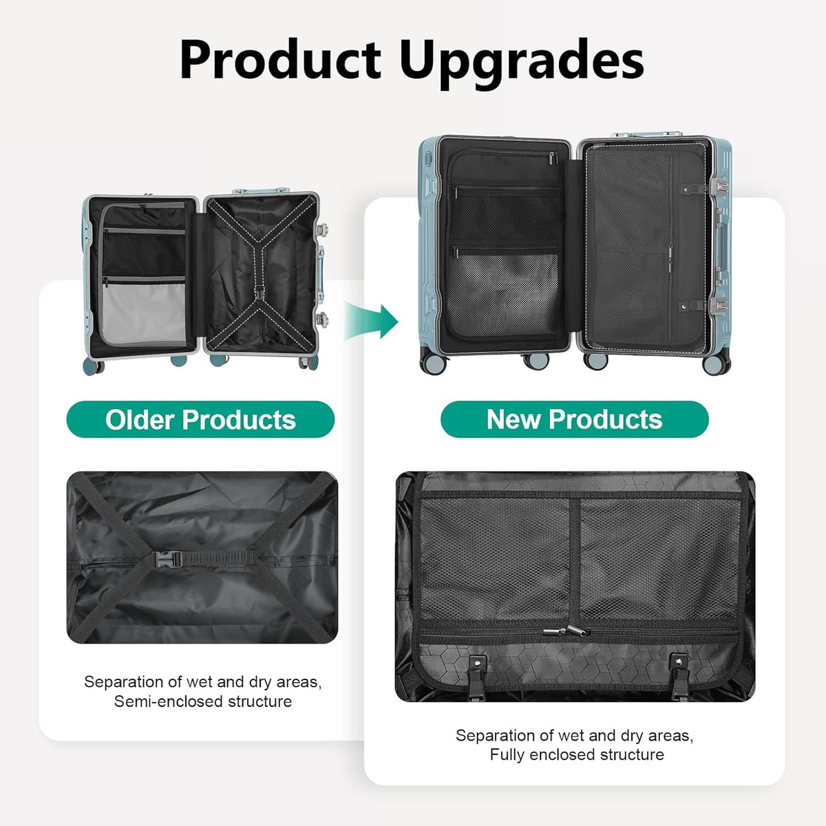 Carry on suitcase Zipperless Luggage,Polycarbonate Aluminum Hard Shell, Expandable Carry-On Suitcase with Spinner Wheels, 20 Inch Cabin
