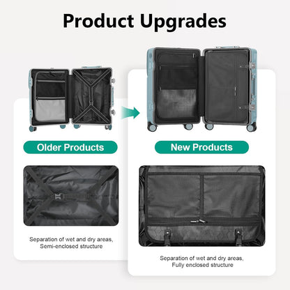 Carry on suitcase Zipperless Luggage,Polycarbonate Aluminum Hard Shell, Expandable Carry-On Suitcase with Spinner Wheels, 20 Inch Cabin