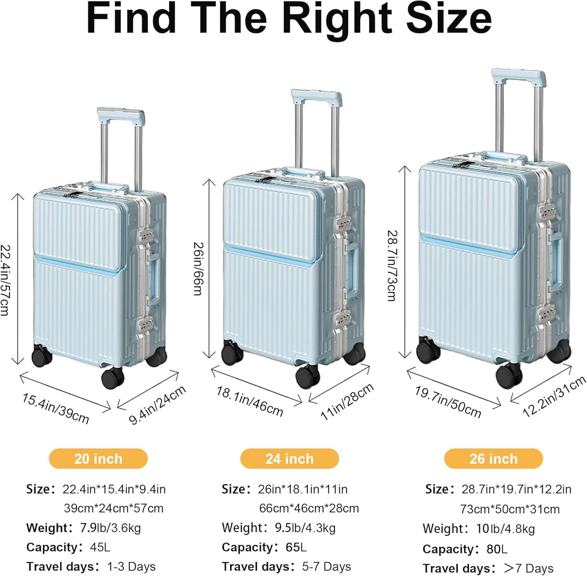 Carry on suitcase Zipperless Luggage,Polycarbonate Aluminum Hard Shell, Expandable Carry-On Suitcase with Spinner Wheels, 20 Inch Cabin