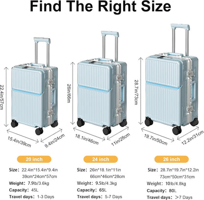 Carry on suitcase Zipperless Luggage,Polycarbonate Aluminum Hard Shell, Expandable Carry-On Suitcase with Spinner Wheels, 20 Inch Cabin