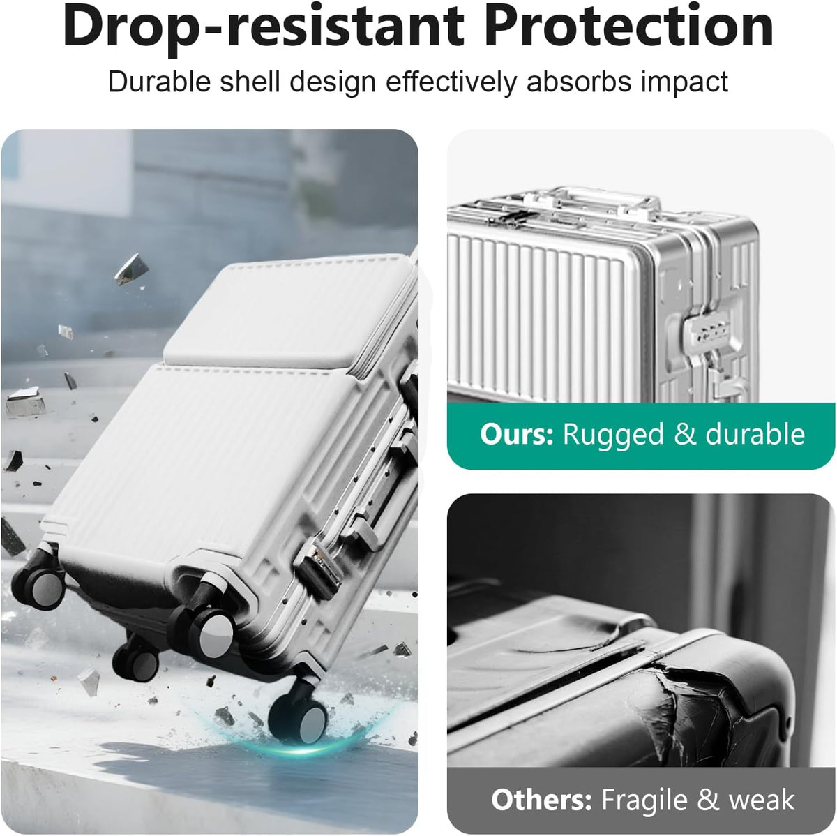 Carry on suitcase Zipperless Luggage,Polycarbonate Aluminum Hard Shell, Expandable Carry-On Suitcase with Spinner Wheels, 20 Inch Cabin