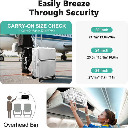 Carry on suitcase Zipperless Luggage,Polycarbonate Aluminum Hard Shell, Expandable Carry-On Suitcase with Spinner Wheels, 20 Inch Cabin
