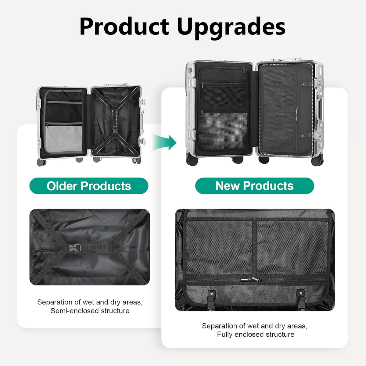 Carry on suitcase Zipperless Luggage,Polycarbonate Aluminum Hard Shell, Expandable Carry-On Suitcase with Spinner Wheels, 20 Inch Cabin