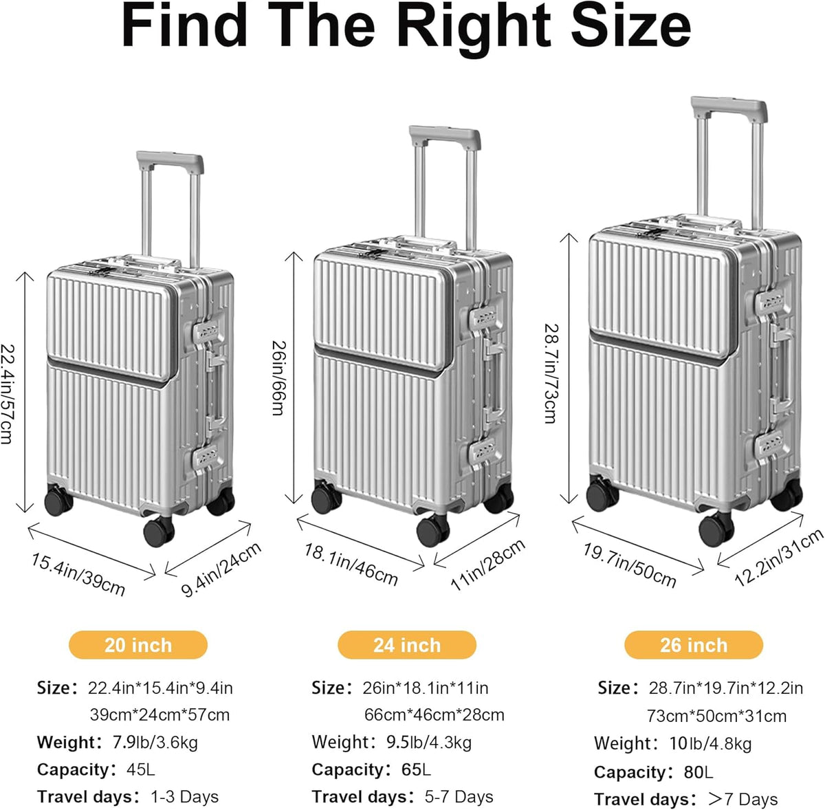 Carry on suitcase Zipperless Luggage,Polycarbonate Aluminum Hard Shell, Expandable Carry-On Suitcase with Spinner Wheels, 20 Inch Cabin