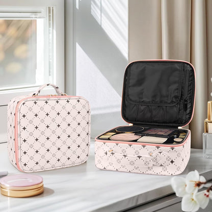 Travel Makeup Bag,Waterproof Cosmetic Organizer, Adjustable Dividers,Portability Cosmetic Train Case,Makeup organizer,Gift for Women,Girls Gift (Blue+Pink)