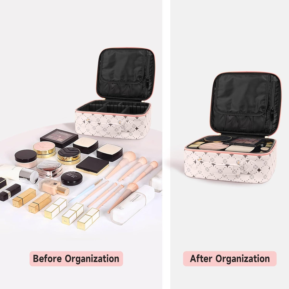 Travel Makeup Bag,Waterproof Cosmetic Organizer, Adjustable Dividers,Portability Cosmetic Train Case,Makeup organizer,Gift for Women,Girls Gift (Blue+Pink)