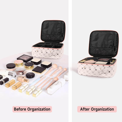 Travel Makeup Bag,Waterproof Cosmetic Organizer, Adjustable Dividers,Portability Cosmetic Train Case,Makeup organizer,Gift for Women,Girls Gift (Blue+Pink)