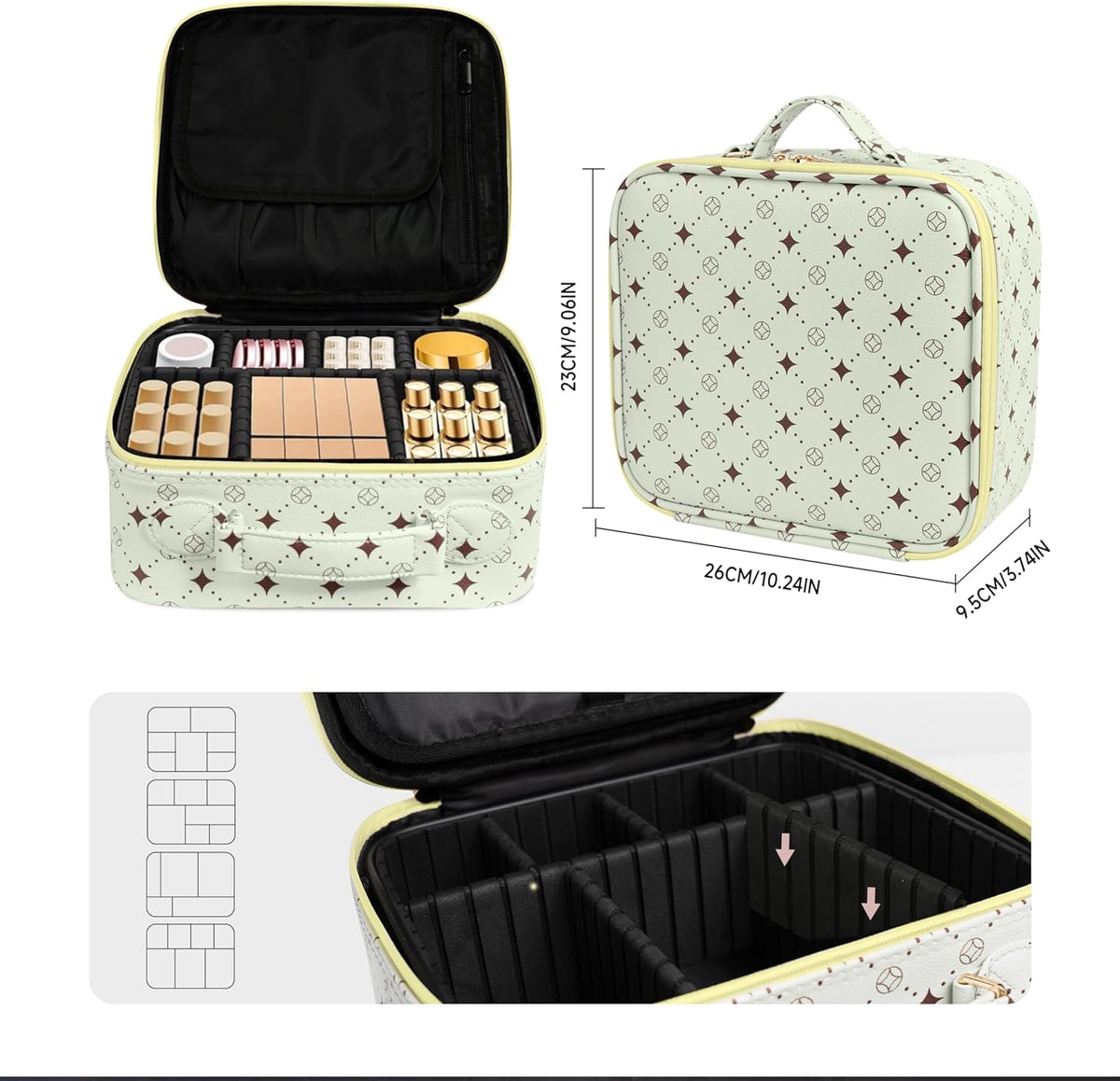 Travel Makeup Bag,Waterproof Cosmetic Organizer, Adjustable Dividers,Portability Cosmetic Train Case,Makeup organizer,Gift for Women,Girls Gift (Blue+Pink)