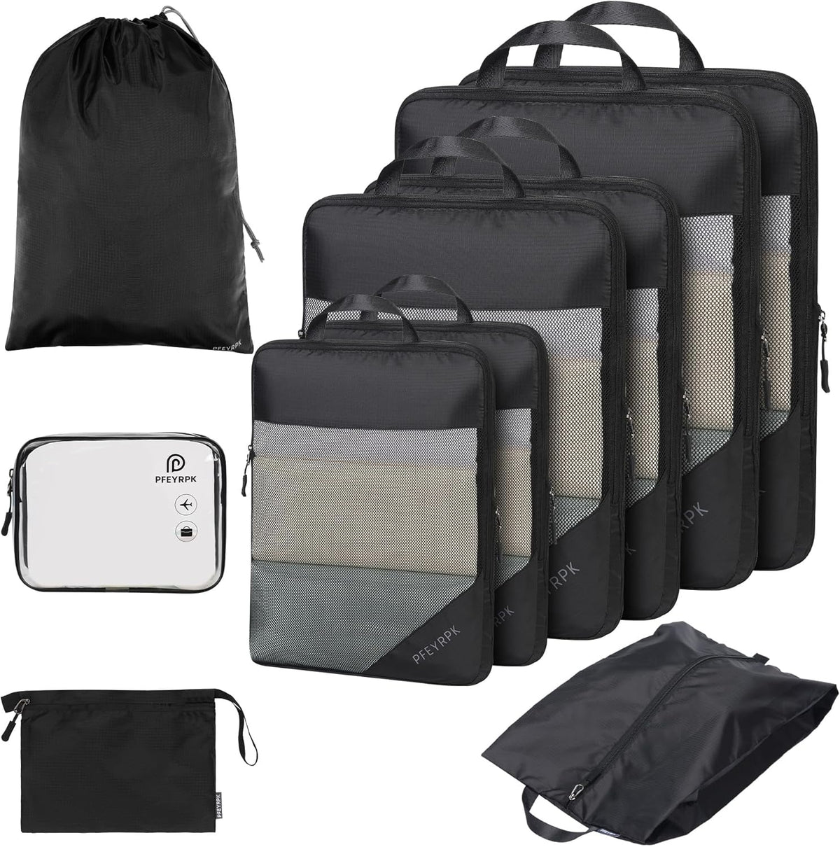 Lightweight Compression Packing Cubes for Suitcases, Compressible Expandable Travel Packing Organizer with Clear Toiletries and Backpack Bag, Travel Essentials for Carry on Luggage