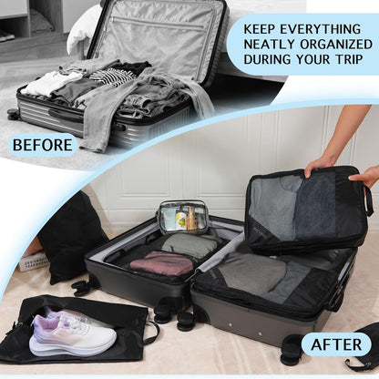 Lightweight Compression Packing Cubes for Suitcases, Compressible Expandable Travel Packing Organizer with Clear Toiletries and Backpack Bag, Travel Essentials for Carry on Luggage