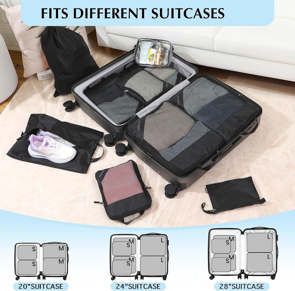 Lightweight Compression Packing Cubes for Suitcases, Compressible Expandable Travel Packing Organizer with Clear Toiletries and Backpack Bag, Travel Essentials for Carry on Luggage