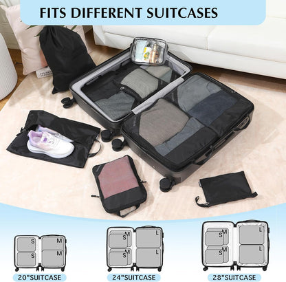Lightweight Compression Packing Cubes for Suitcases, Compressible Expandable Travel Packing Organizer with Clear Toiletries and Backpack Bag, Travel Essentials for Carry on Luggage