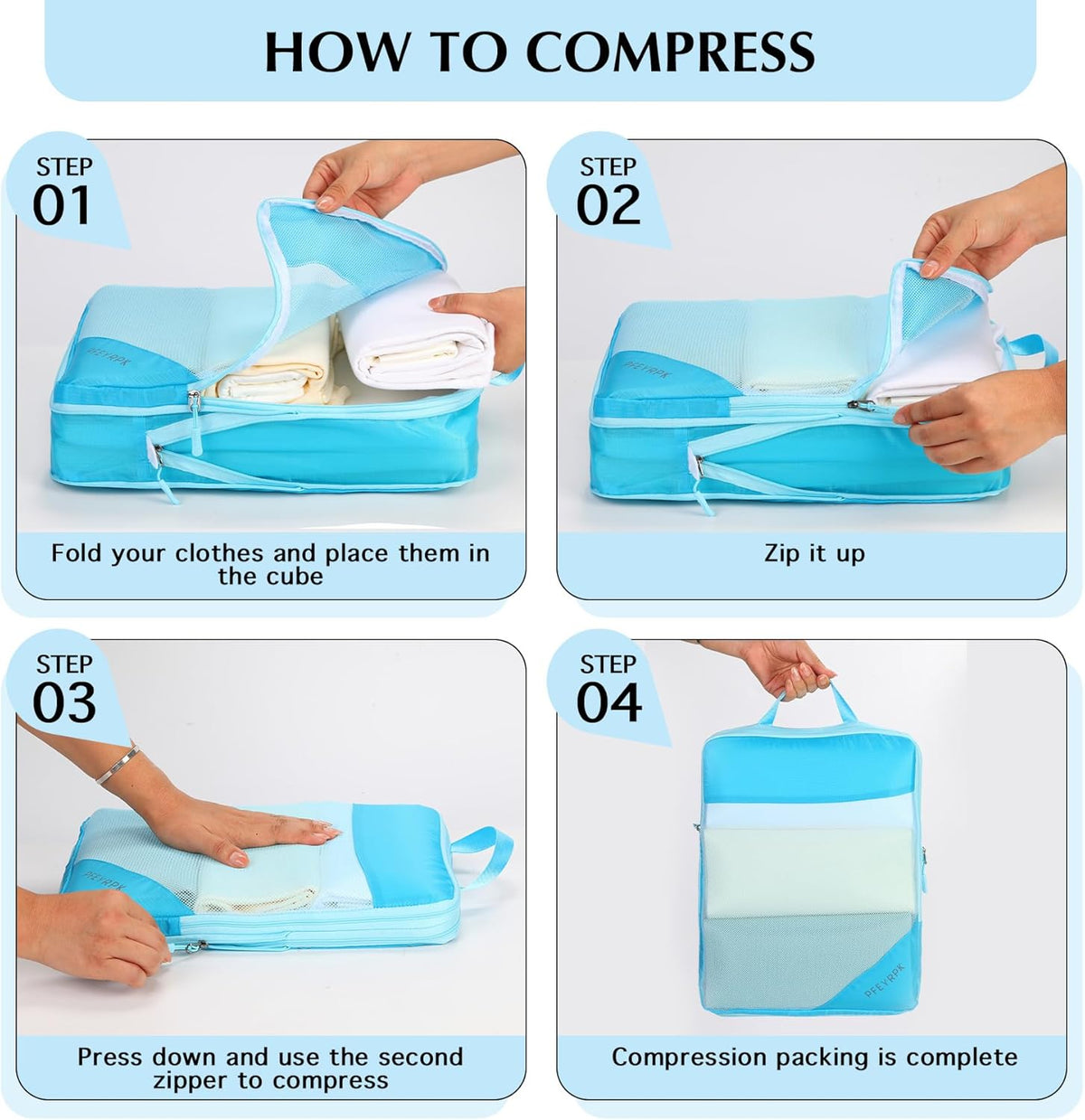 Lightweight Compression Packing Cubes for Suitcases, Compressible Expandable Travel Packing Organizer with Clear Toiletries and Backpack Bag, Travel Essentials for Carry on Luggage