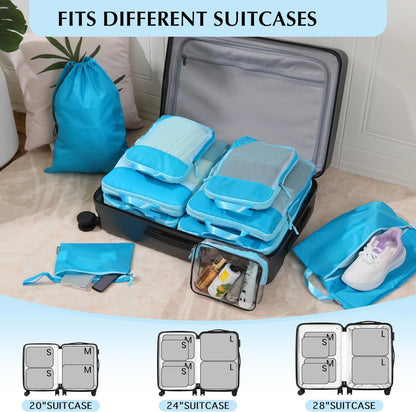 Lightweight Compression Packing Cubes for Suitcases, Compressible Expandable Travel Packing Organizer with Clear Toiletries and Backpack Bag, Travel Essentials for Carry on Luggage