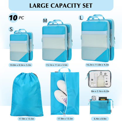 Lightweight Compression Packing Cubes for Suitcases, Compressible Expandable Travel Packing Organizer with Clear Toiletries and Backpack Bag, Travel Essentials for Carry on Luggage