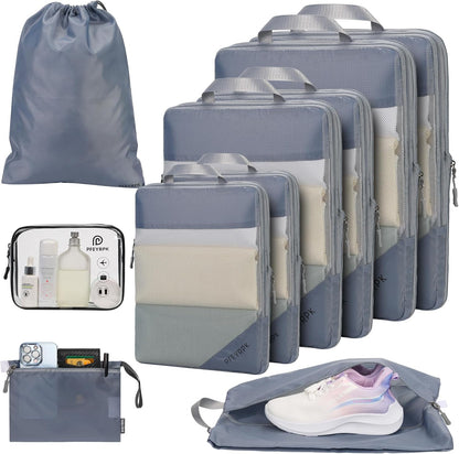 Lightweight Compression Packing Cubes for Suitcases, Compressible Expandable Travel Packing Organizer with Clear Toiletries and Backpack Bag, Travel Essentials for Carry on Luggage