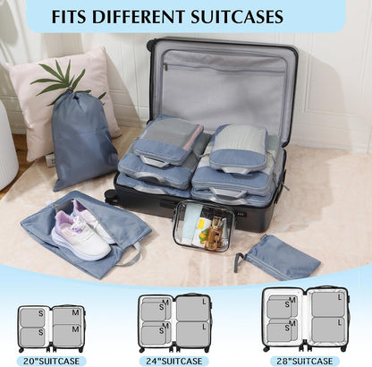 Lightweight Compression Packing Cubes for Suitcases, Compressible Expandable Travel Packing Organizer with Clear Toiletries and Backpack Bag, Travel Essentials for Carry on Luggage